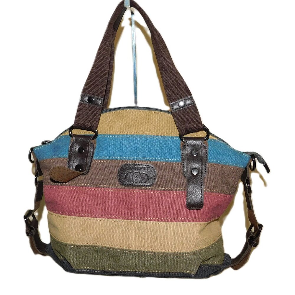 Coofit Multi-Color Striped Canvas Tote Hobo Bag Purse